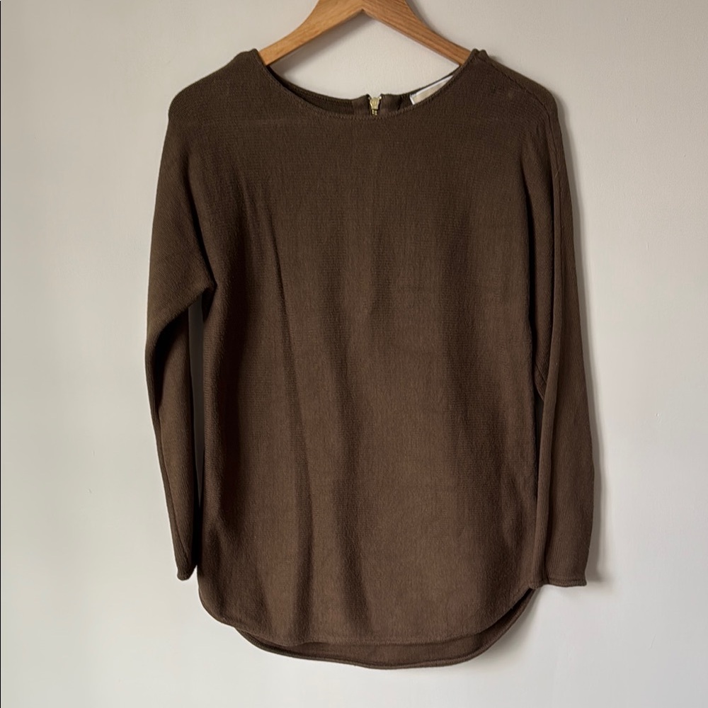MICHAEL Michael Kors | Cotton Blend Pullover Sweater in Olive / Brown | Size S